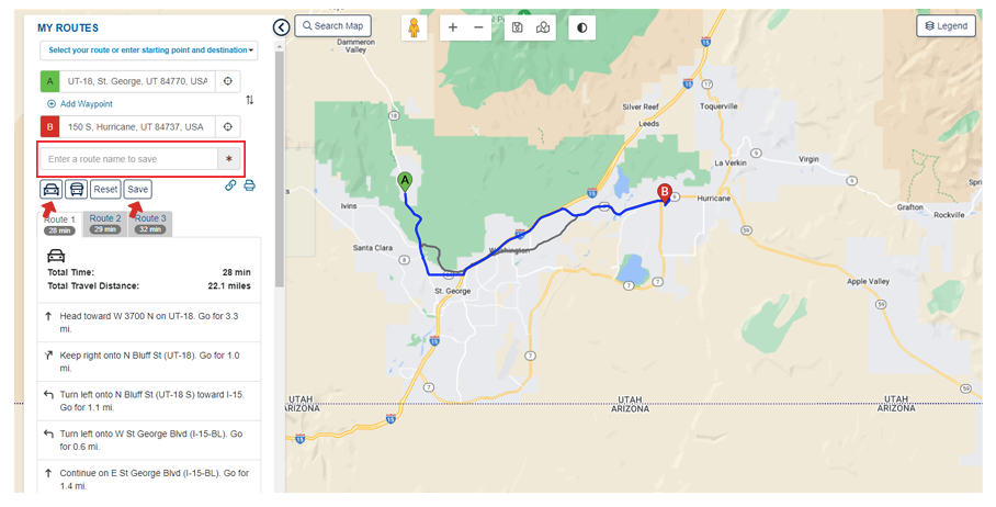 Creating and saving Route