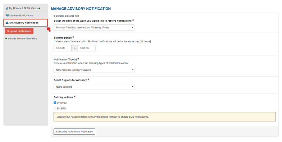 Creating Advisory Notification