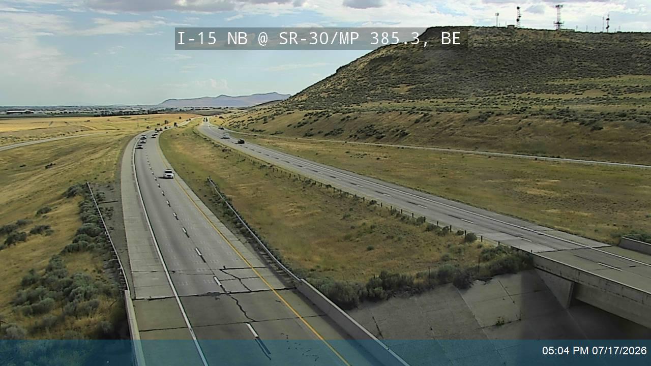 I-15 NB @ SR-30 / MP 385.3, BE traffic camera, Box Elder County