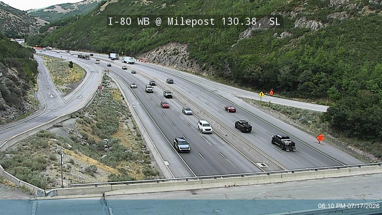 I-80 / Parleys Canyon WB @ East Quarry / MP 130.38, SL traffic camera, Salt Lake County
