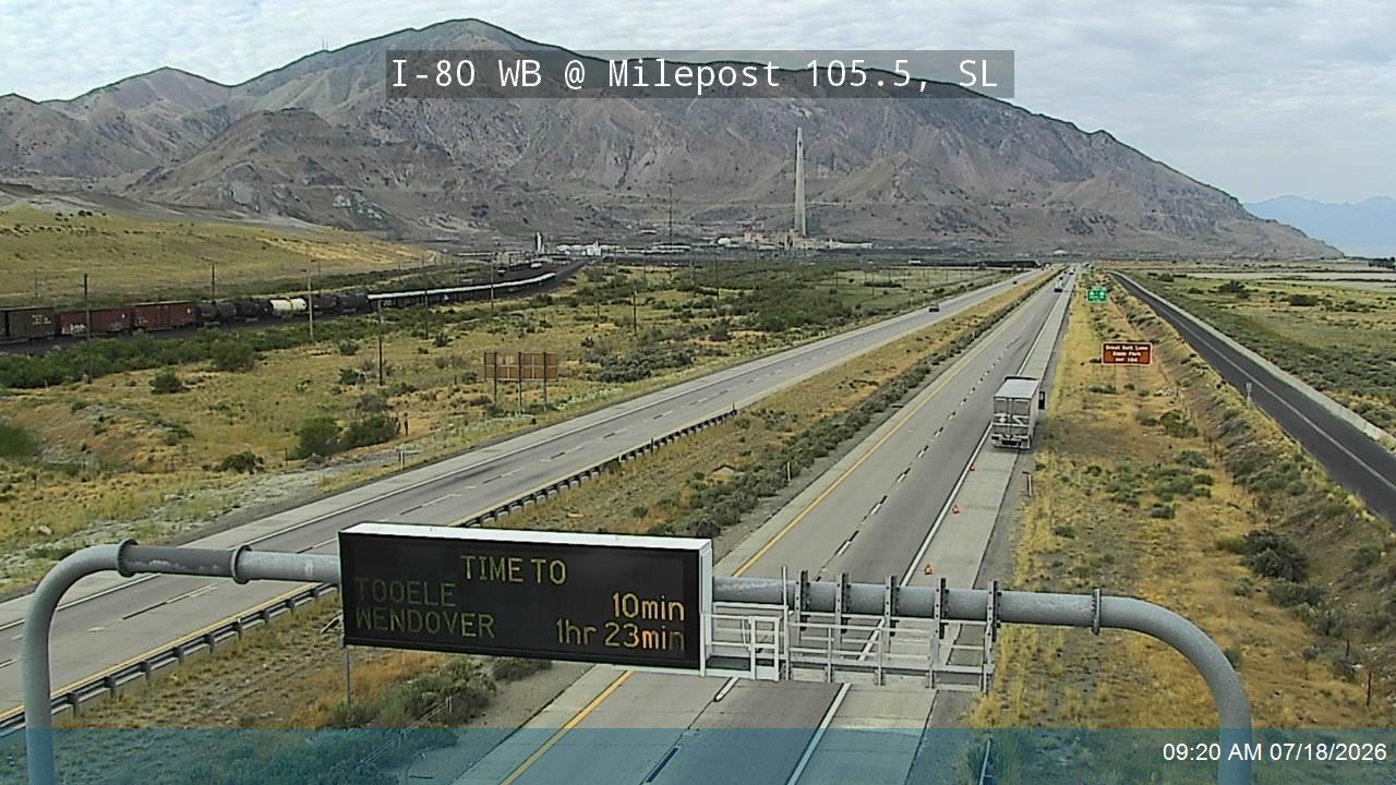 I-80 WB @ Milepost 105.5, SL traffic camera, Salt Lake County