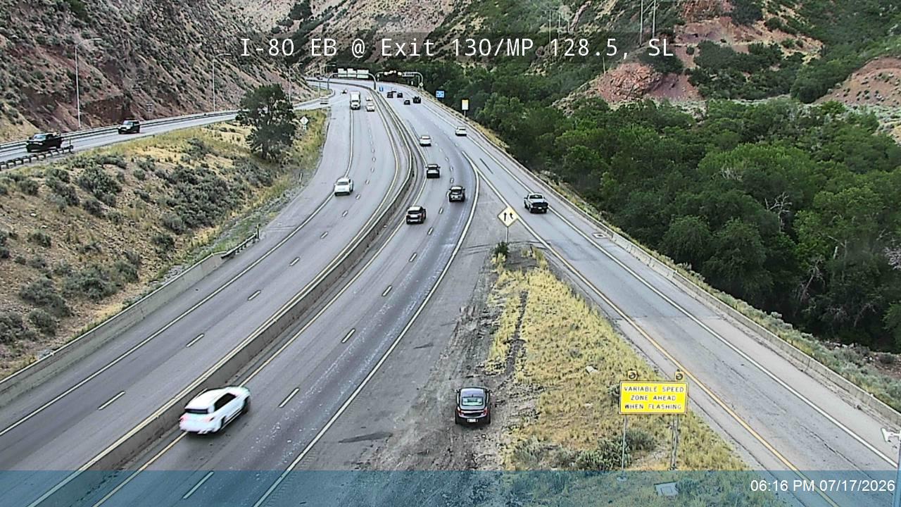 I-80 / Parleys Canyon EB @ Exit 130 to SB I-215 E / MP 128.5, SL traffic camera, Salt Lake County