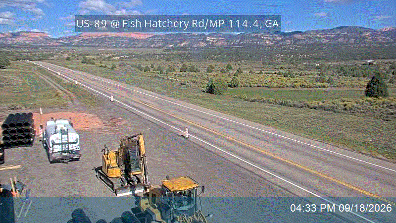 Live UDOT road camera: US-89 at Fish Hatchery Road, milepost 114.4