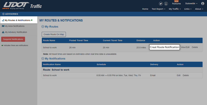 Creating alert for your route